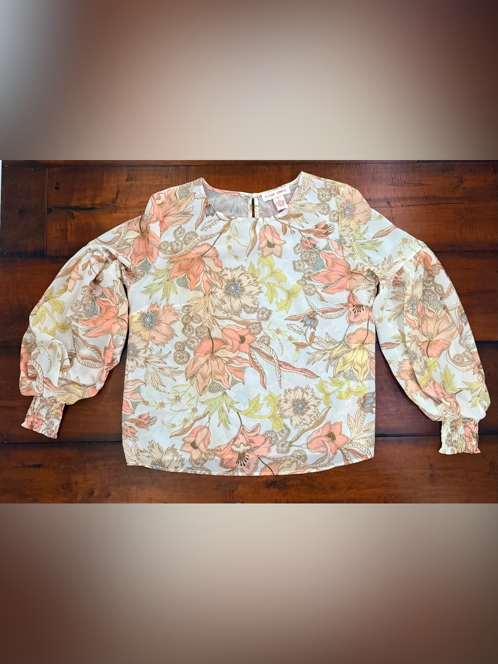 Flying Tomato Peach and Brown Tone Floral Print Blouse